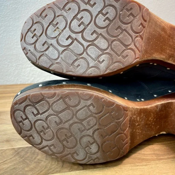 UGG Lynnea Leather Shearling Boot Studded Chunky Wooden Heel Moto Sz 11 Western - Picture 11 of 14